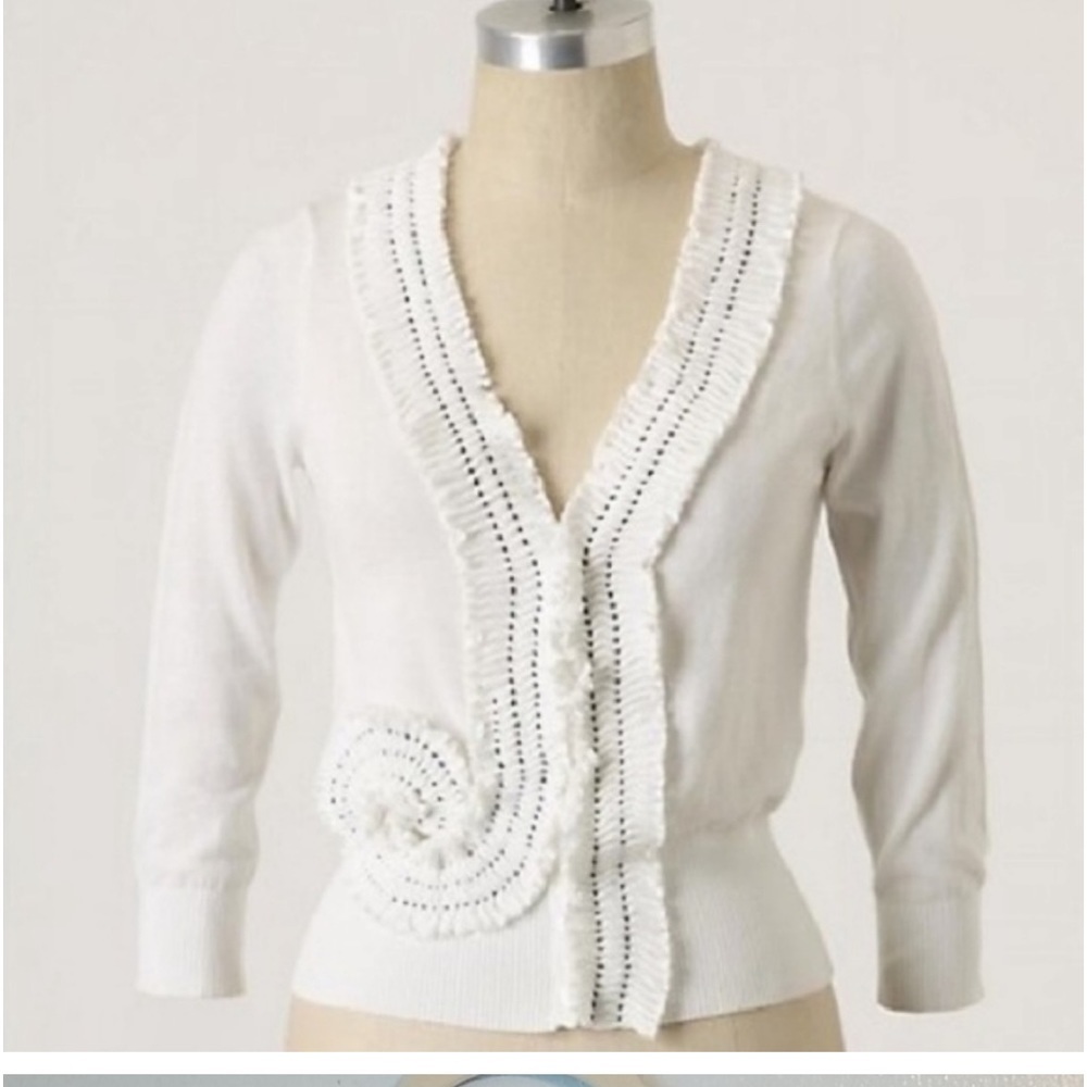 Anthropologie White Cardigan Sweater
